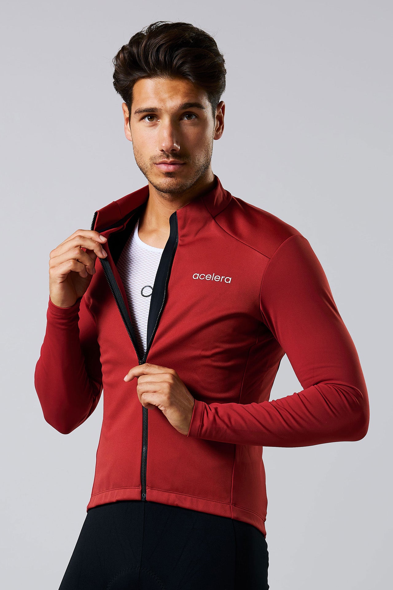 Heren Intermediate Fleeced Fietsshirt Lange Mouw Wielershirts Acelera.cc