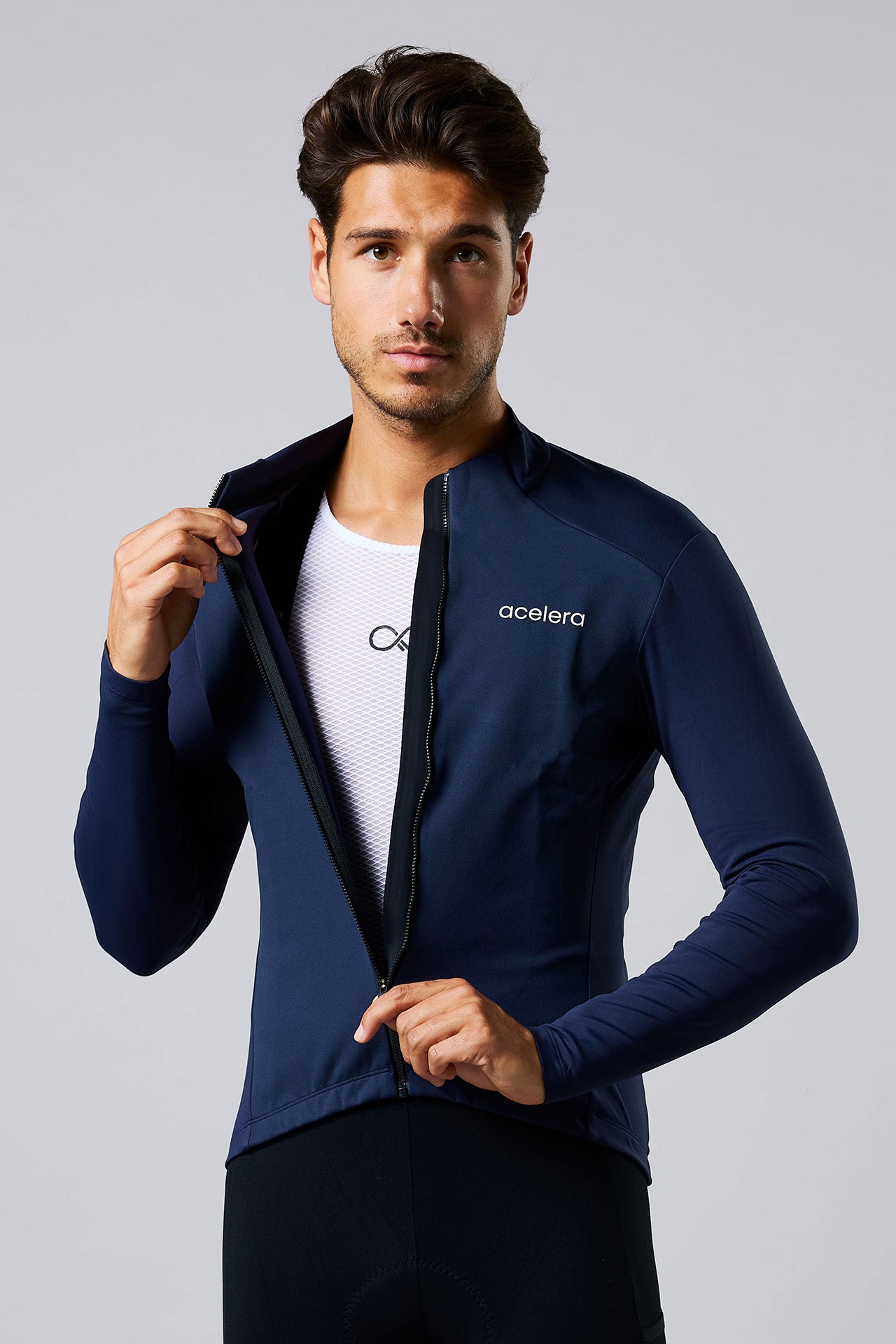Heren Intermediate Fleeced Fietsshirt Lange Mouw Wielershirts Acelera.cc