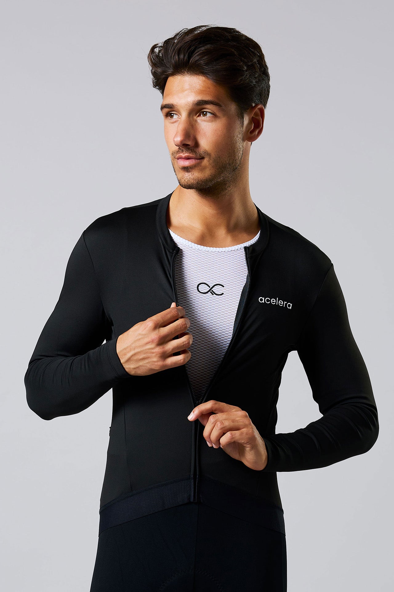Heren Pro Fleeced Fietsshirt Lange Mouw Wielershirts Acelera.cc