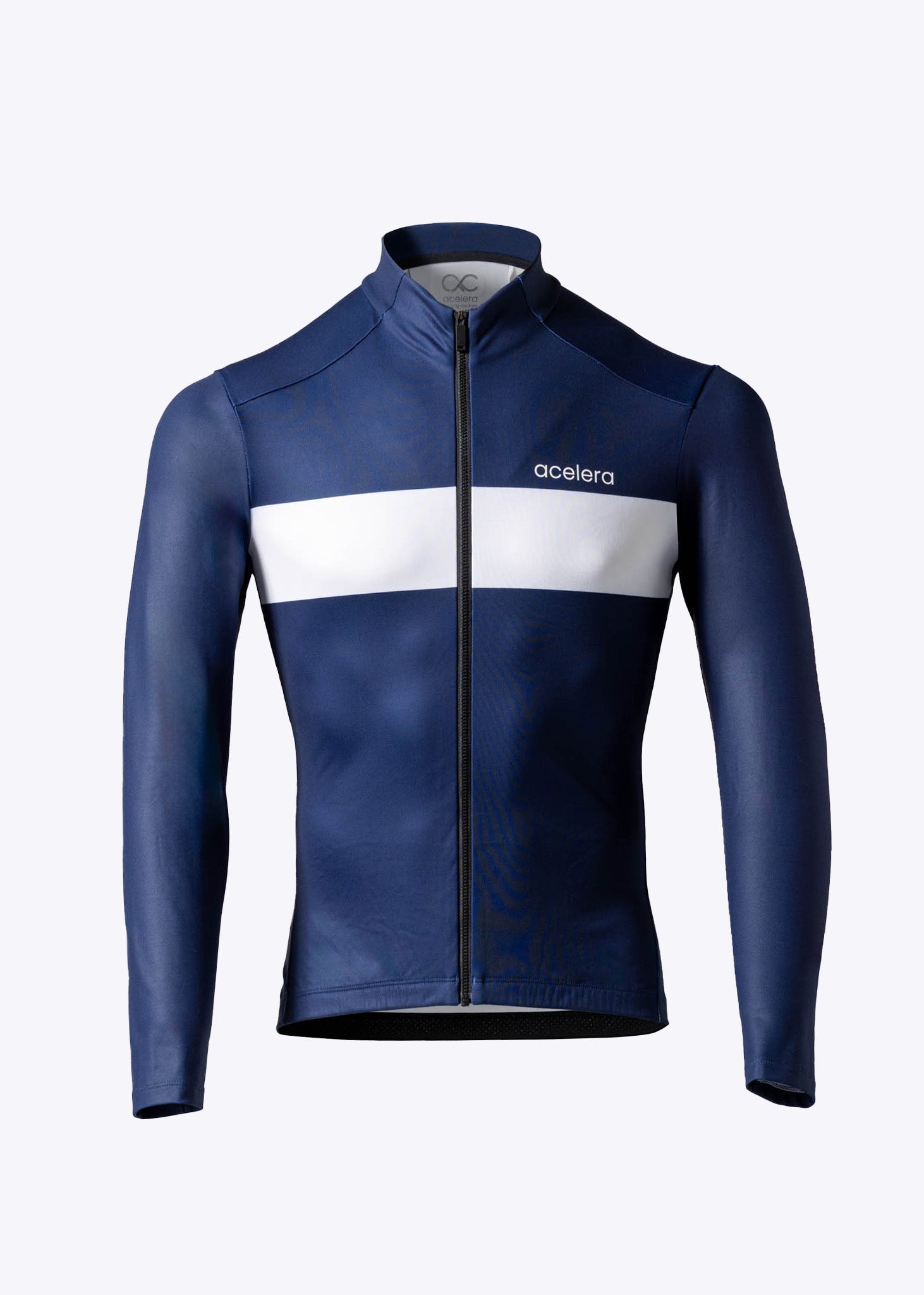 Heren Intermediate Fleeced Fietsshirt Lange Mouw Wielershirts Acelera.cc Sea Blue S