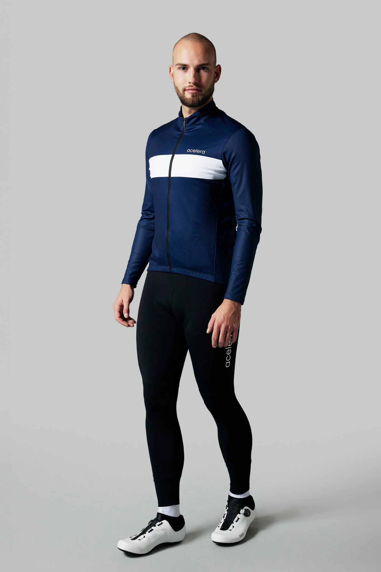 Heren Intermediate Fleeced Fietsshirt Lange Mouw Wielershirts Acelera.cc