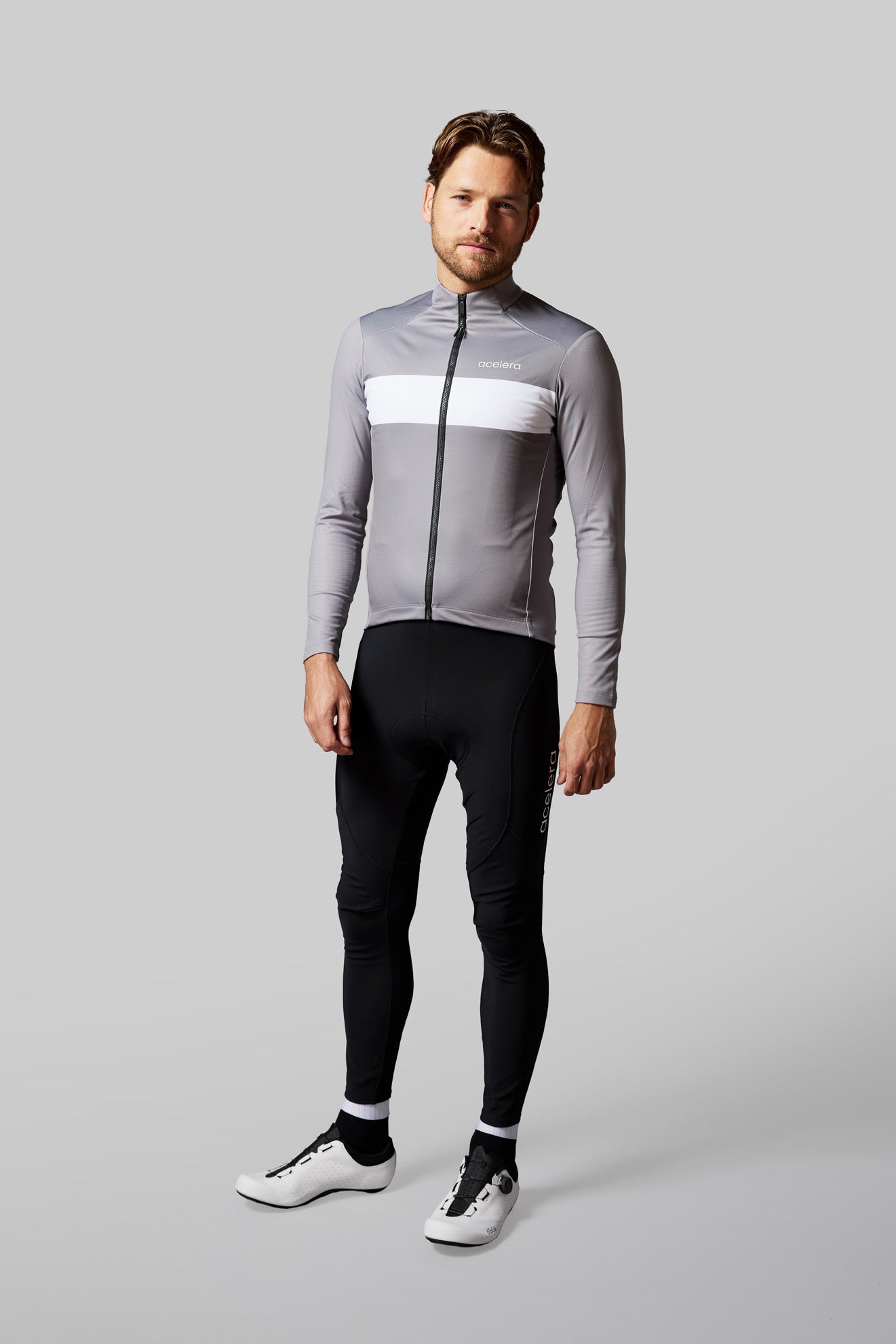Heren Intermediate Fleeced Fietsshirt Lange Mouw Wielershirts Acelera.cc