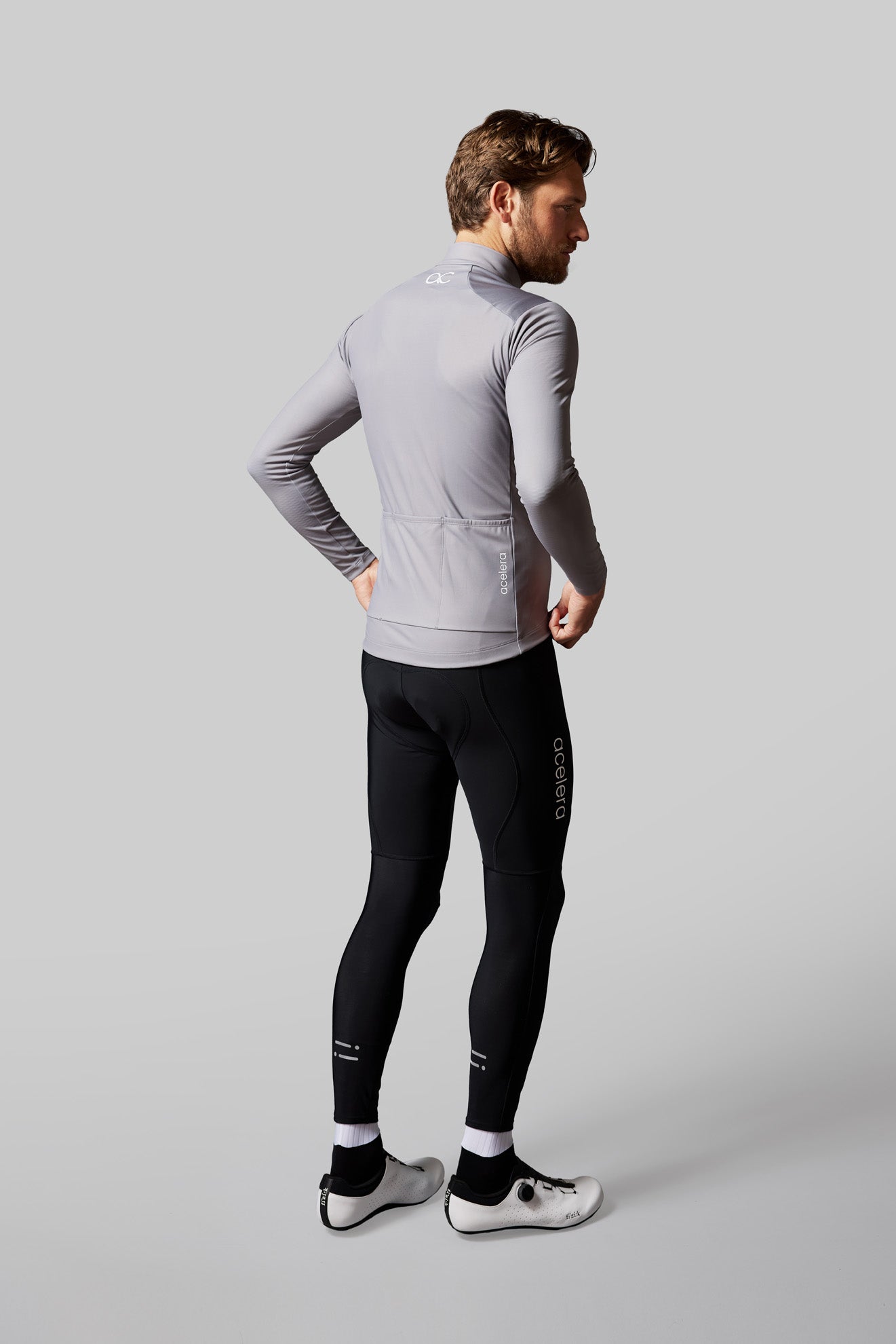 Heren Intermediate Fleeced Fietsshirt Lange Mouw Wielershirts Acelera.cc