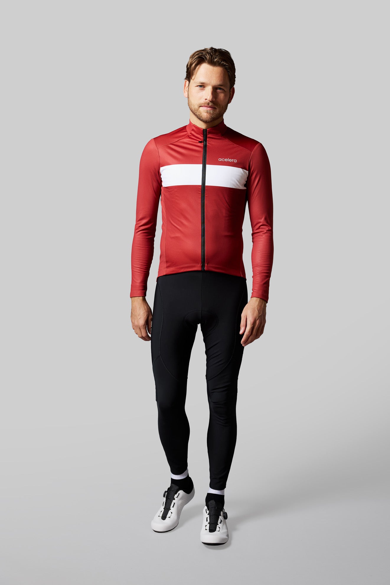 Heren Intermediate Fleeced Fietsshirt Lange Mouw Wielershirts Acelera.cc
