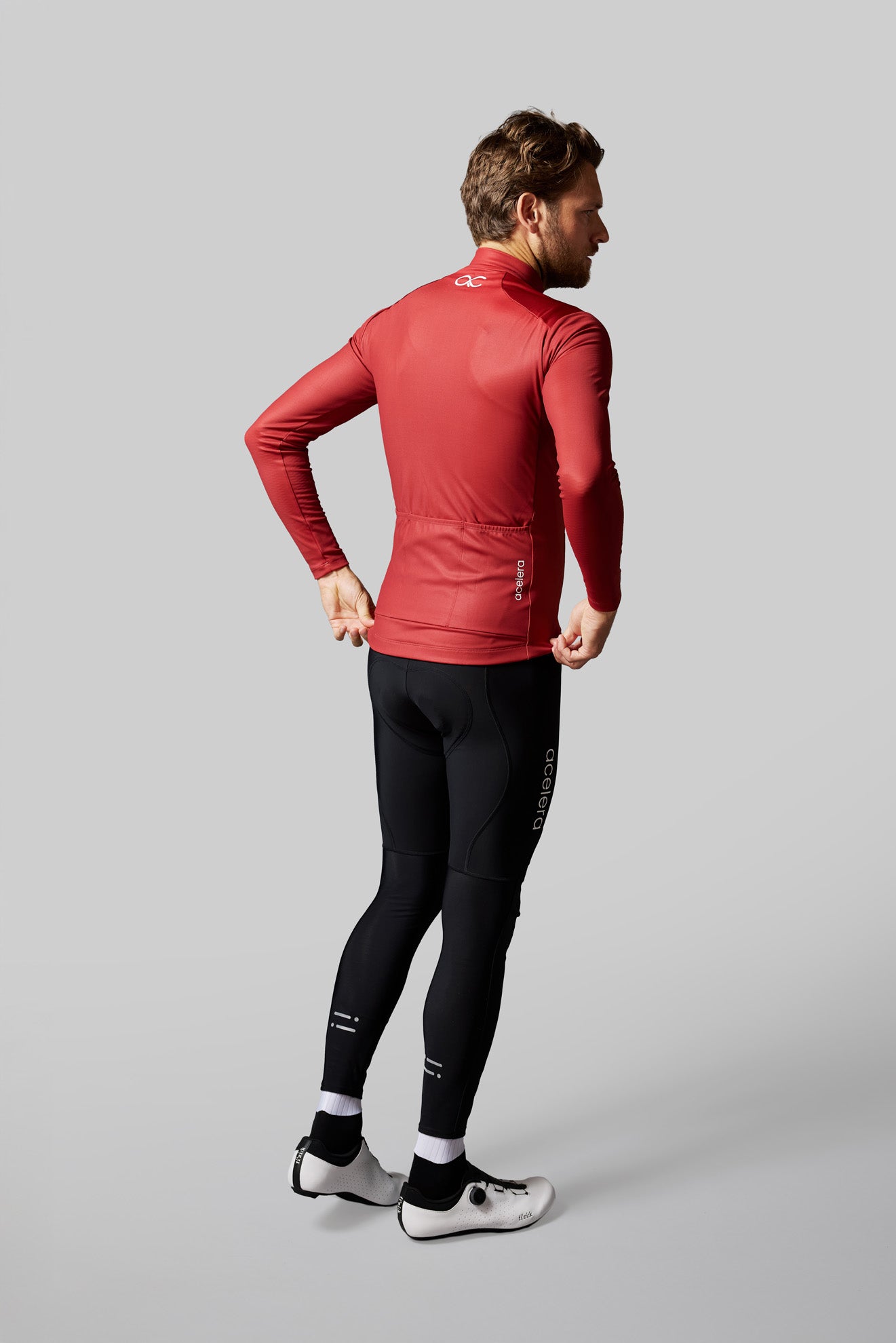 Heren Intermediate Fleeced Fietsshirt Lange Mouw Wielershirts Acelera.cc