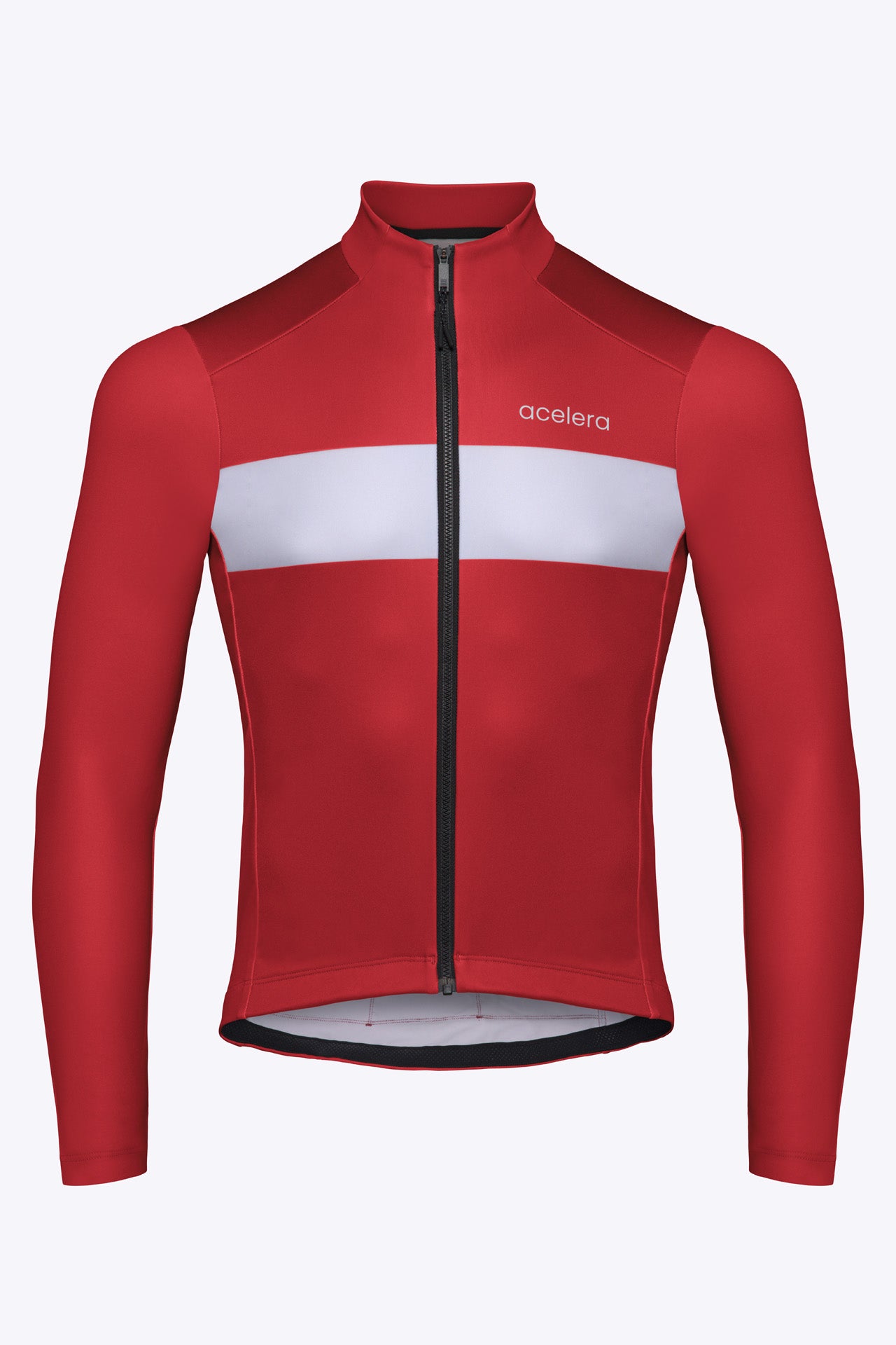 Heren Intermediate Fleeced Fietsshirt Lange Mouw Wielershirts Acelera.cc Burgundy Red S