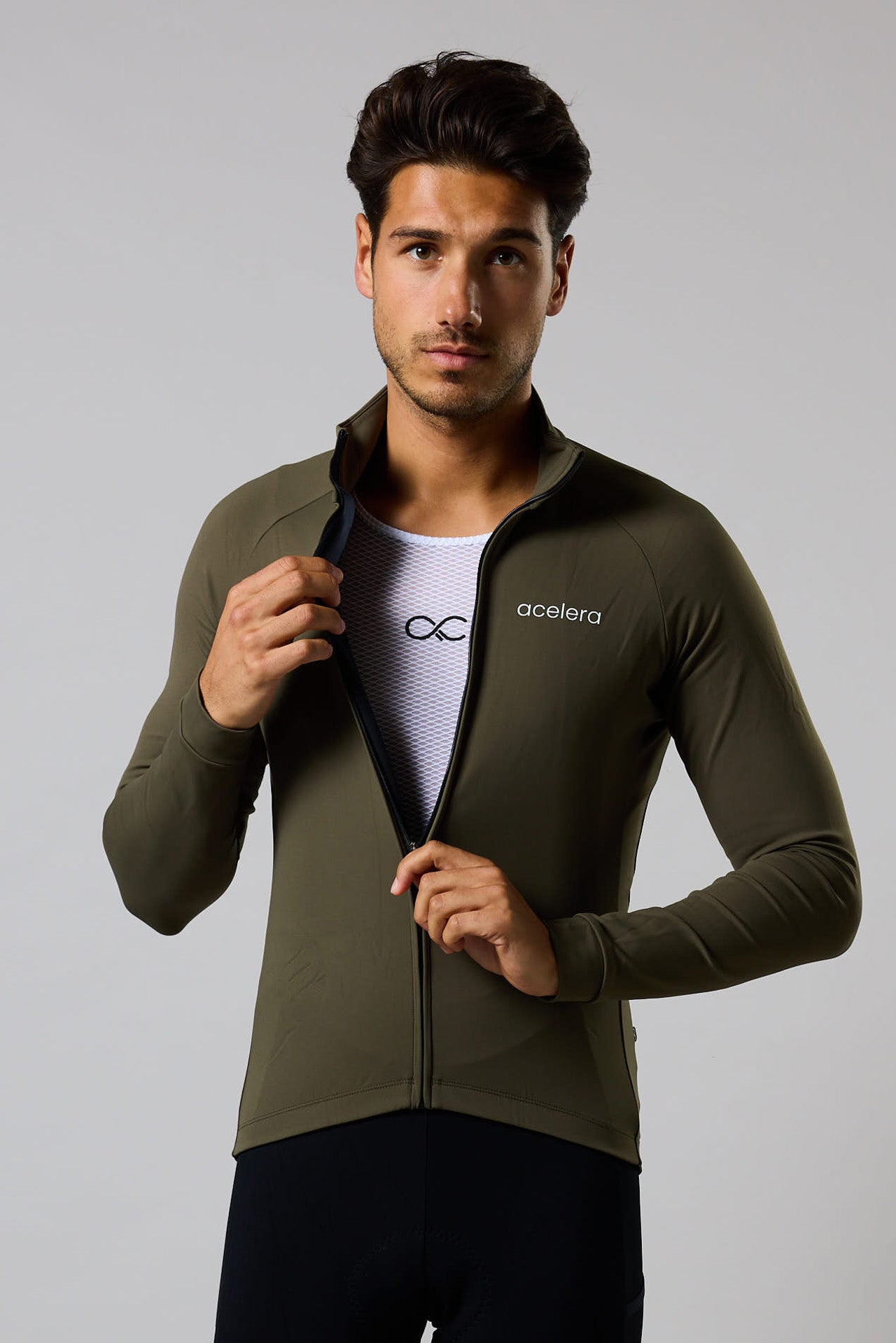 Heren Essential Fietsshirt Lange Mouw Thermo Fleece Wielershirts Acelera.cc