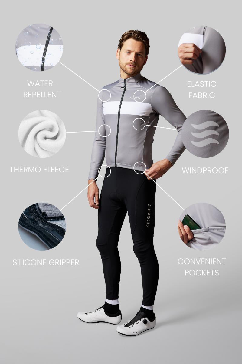 Heren Intermediate Fleeced Fietsshirt Lange Mouw Wielershirts Acelera.cc