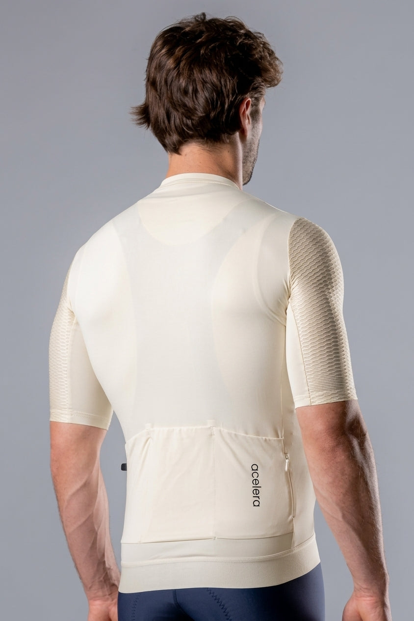 Acelera Men Intermediate cycling jersey Short Sleeve - Off-White Detail #Color_Off-White