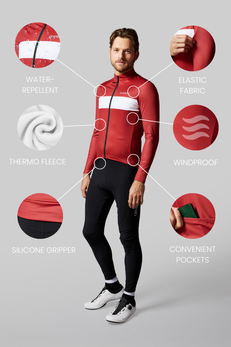 Heren Intermediate Fleeced Fietsshirt Lange Mouw Wielershirts Acelera.cc