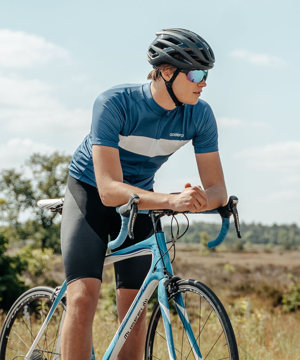 Heren Essential Fietsshirt Blauw Wielershirts Acelera.cc