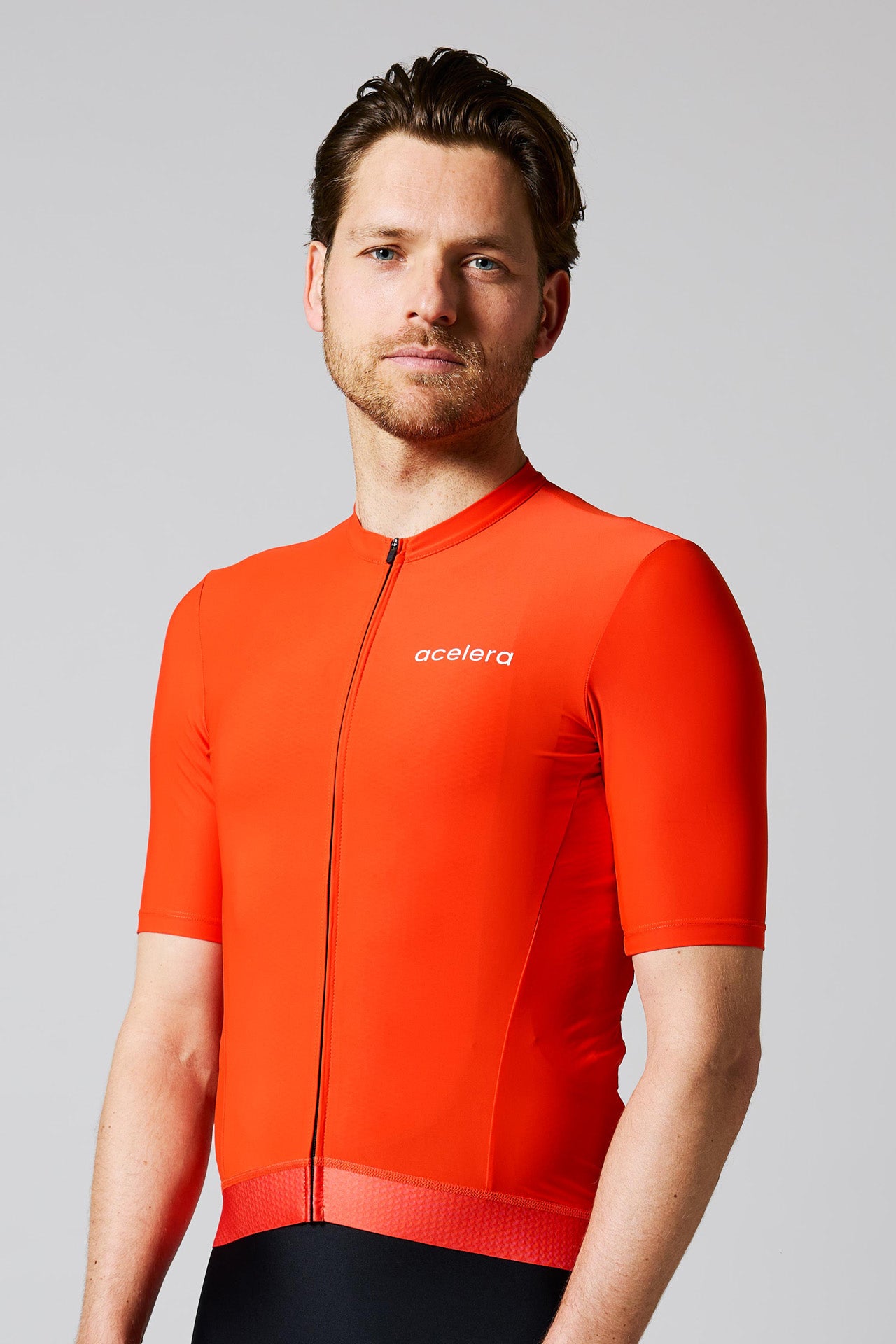 Heren Intermediate Fietsshirt Korte Mouw Wielershirts Acelera.cc Fire Orange S