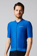 Acelera Men's Essential Cycling Jersey Short Sleeve - Azure Blue Front View #Color_Azure Blue