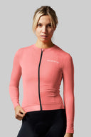 Acelera Camisa feminina de ciclismo Pro Summer manga comprida – vista frontal rosa #Color_Pink