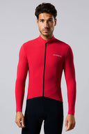 Acelera Men's Pro Cycling Jersey Long Sleeve Lined - Chili Red Front View #Color_Chili Red